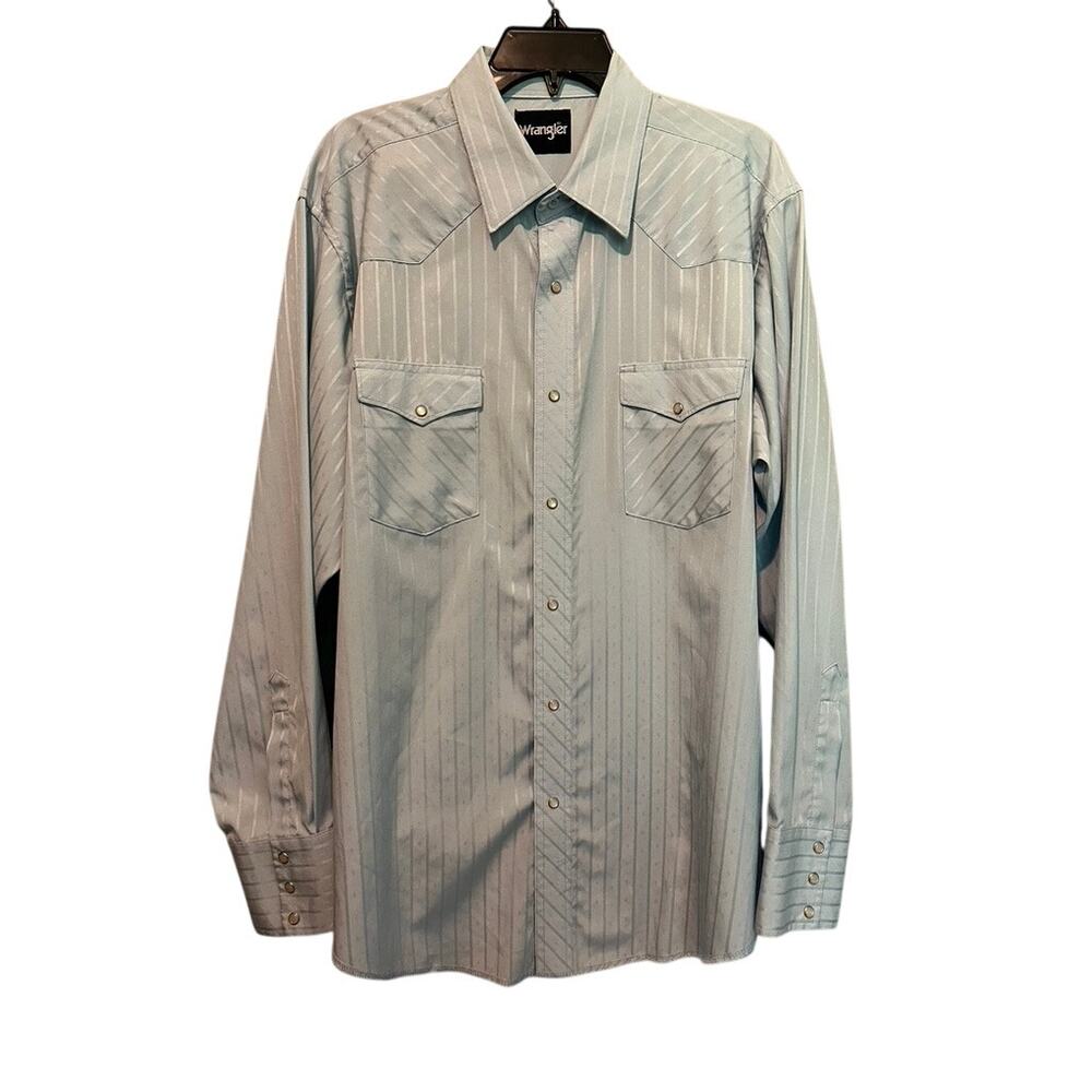 Wrangler Pearl Snap Vtg Inspired Blue Striped & Diamond Men's Button Up Shirt XL